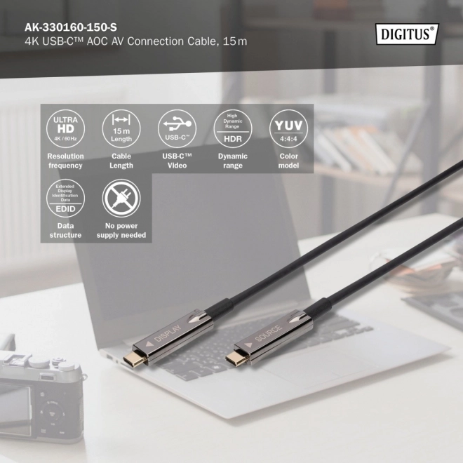 Hybrydkový kabel AOC USB-C na 4K 60Hz 15m