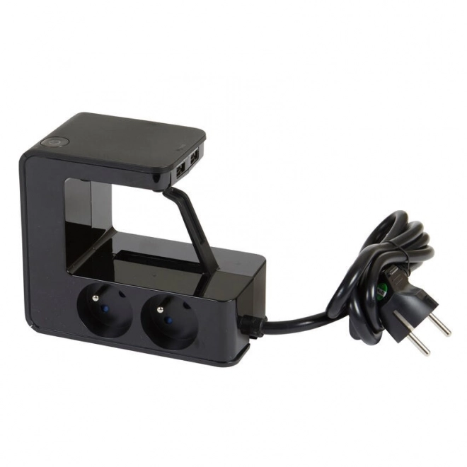Prodlužovací kabelová svorka 4x2P+Z +2USB černá 1,5 m