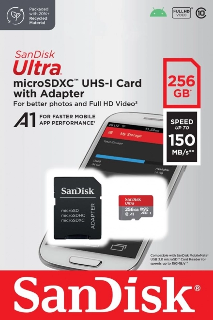 Ultra microSDXC 256GB 150MB/s A1 s adaptérem SD