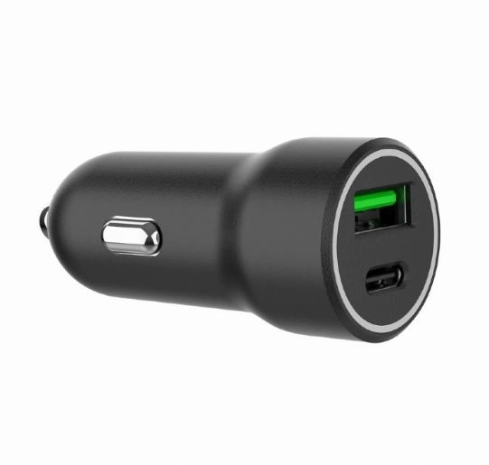 Černá nabíječka do auta USB-A/USB-C 20W PD