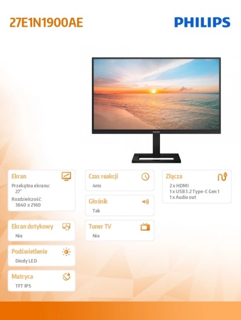 monitor Philips 27 palců 4K IPS HDMI USB-C s reproduktory