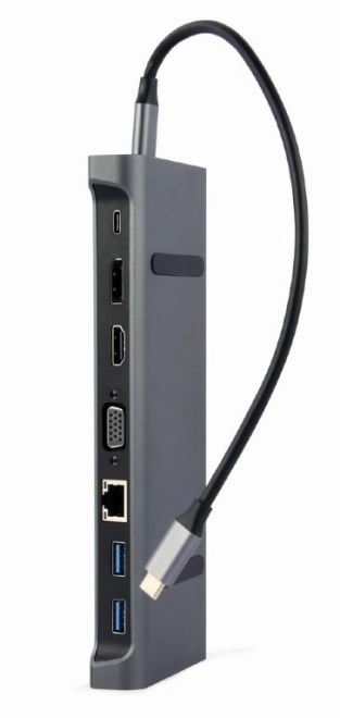 Adaptér USB-C 9v1, HDMI, USB-C PD, VGA, DP, USBx3, Audio, LAN
