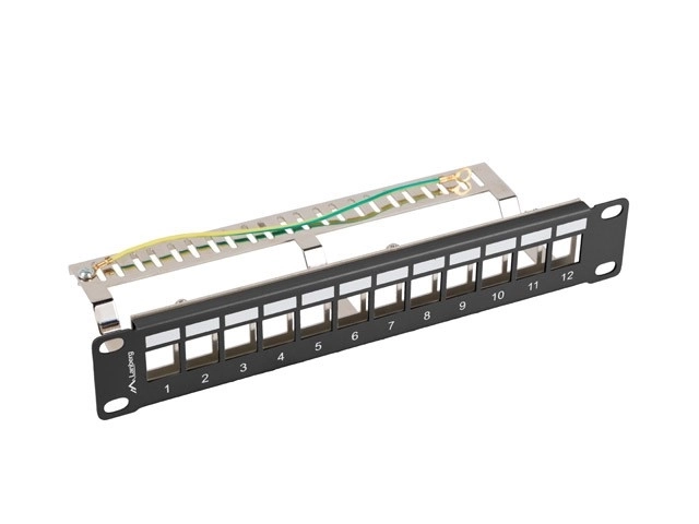 Patch panel 12 portů 1U 10 palců FTP s organizérem pro keystone moduly černý