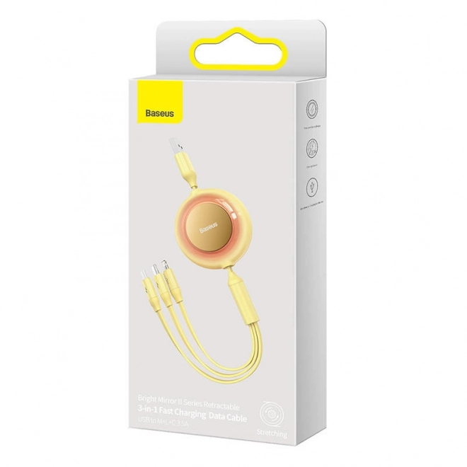 Baseus Bright Mirror 2, USB kabel 3 v 1 pro micro USB / USB-C / Lightning 3,5A 1,1 m – Žlutý