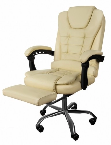 Ergonomická krémová kancelářská židle s vysouvací opěrkou nohou