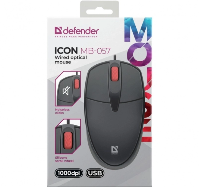 Kabelová myš s tichým klikáním ICON MB-057 1000 DPI černá