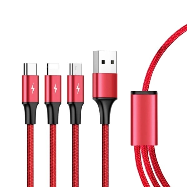 Nabíjecí kabel 3 v 1 USB - USB-C/microUSB/Lightning, 1,2 m; C4049RD