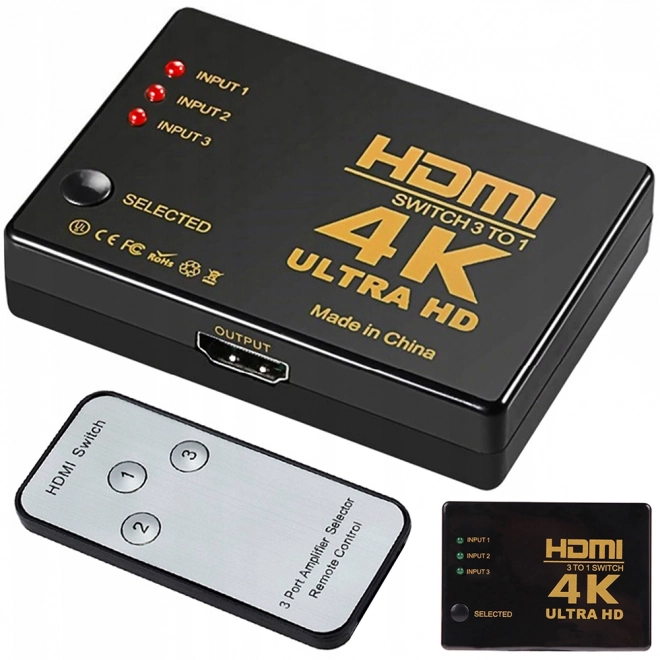 hdmi přepínač 3×1 s dálkovým ovládáním, 4k uhd