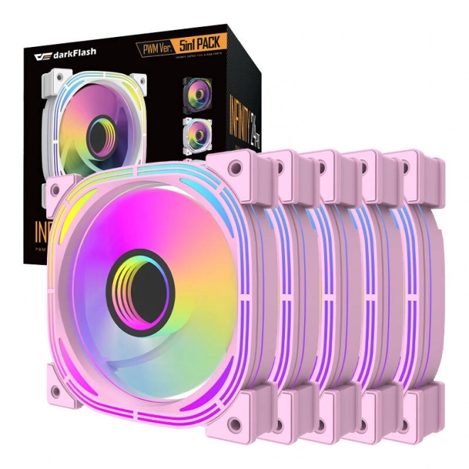 Sada počítačových ventilátorů Darkflash INF24 5v1 ARGB (růžová)
