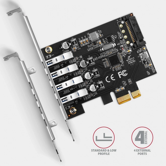 PCEU-43RS řadič PCIe 4x port USB 3.2 GEN 1, UASP, čipová sada Renesas, 15pinový napájecí zdroj SATA