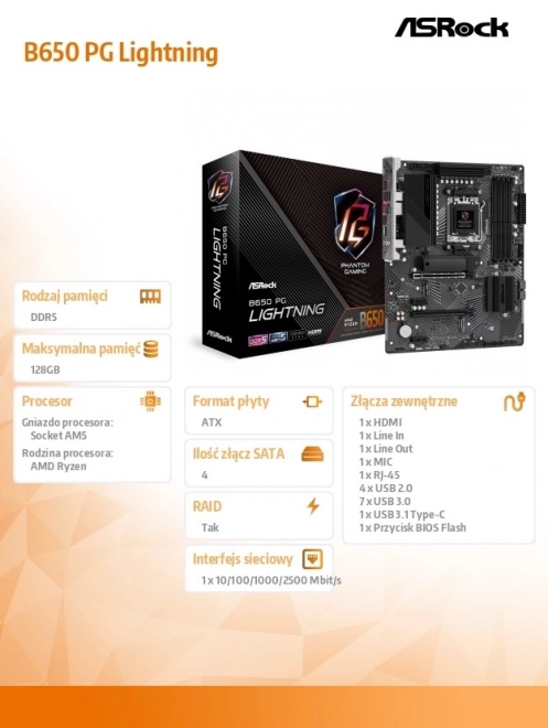 Základní deska B650 PG LIGHTNING AM5 4DDR5 HDMI M.2 ATX