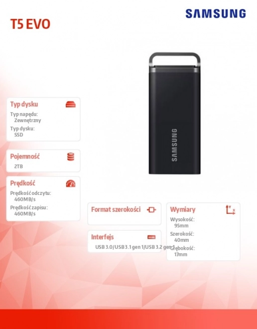 Externí SSD Disk Samsung Portable T5 EVO 2TB USB 3.2 Gen. 1 černý