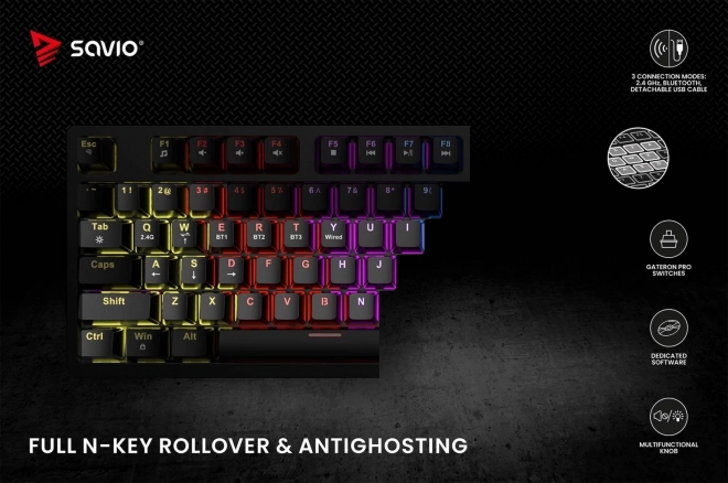 Bezdrátová mechanická klávesnice Savio PHENIX s Gateron Red Pro spínači
