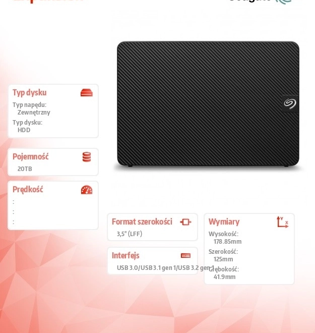 Externí pevný disk Seagate Expansion 20TB 3.5''