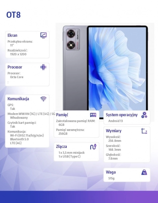 Šedý tablet OT8 4G 11"