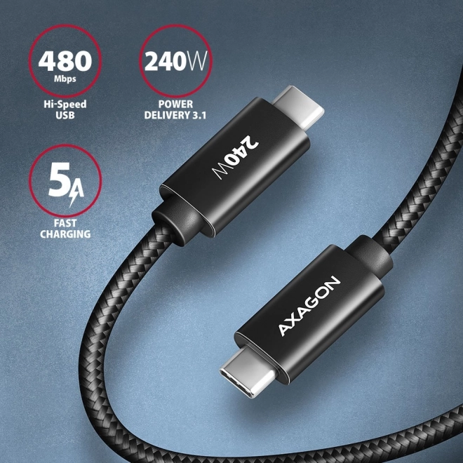 BUCM2-CM30AB USB-C - Kabel USB-C, 3,0 m, 5A nabíjení, ALU, 240W PD, opletený, USB2.0