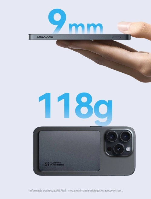 Indukční powerbanka 5000mAh 20W Magsafe PD Fast Charge šedá