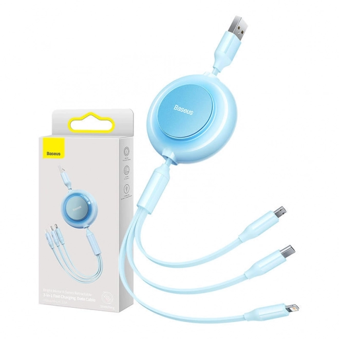 Baseus Bright Mirror 2, USB kabel 3 v 1 pro micro USB / USB-C / Lightning 3,5A 1,1 m – Světle modrý