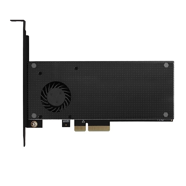 Interní PCIe x4 adaptér pro 1× M.2 NVMe M‑key a 1× M.2 SATA B‑key s aktivním a pasivním chlazením AXAGON