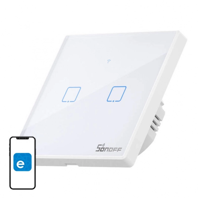 Chytrý dotykový vypínač světla Wi‑Fi + RF 433, 2kanálový – Sonoff T2 EU TX