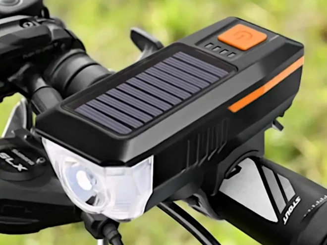 Přední LED světlo na kolo se solárním nabíjením a houkačkou