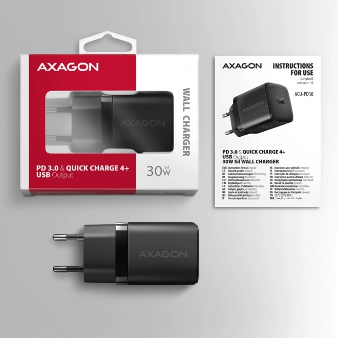 ACU-PD30 PD 30W síťová nabíječka, 1x port USB-C, PD3.0/QC3.0/AFC/FCP/Apple Black