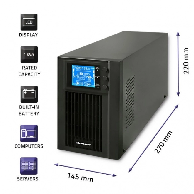 Záložní zdroj UPS online čistá sinusová vlna 1KVA 800W LCD USB