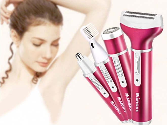 Depilátor dámský holicí strojek na nohy 4v1 vyměnitelné tipy usb – tmavě růžový