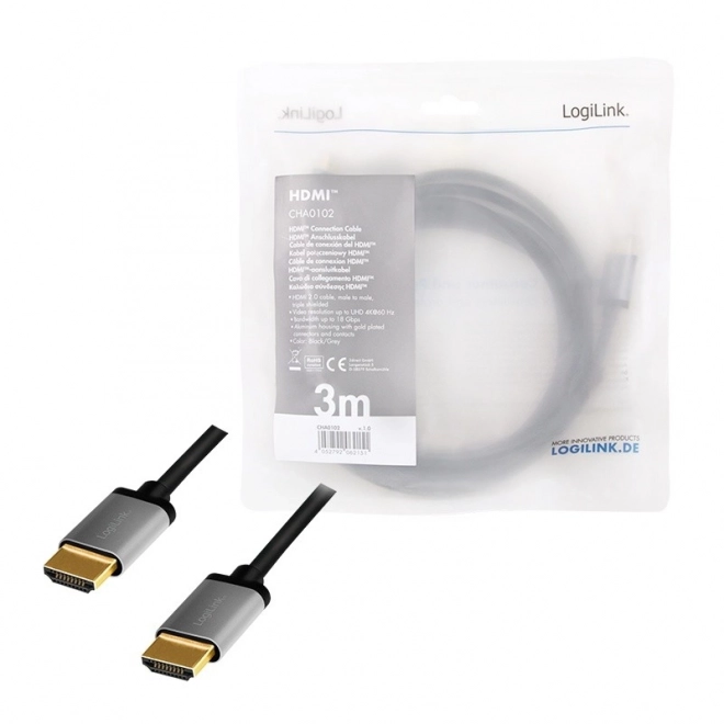 Kabel HDMI 4K/60Hz, hliníkový 3 m, černý