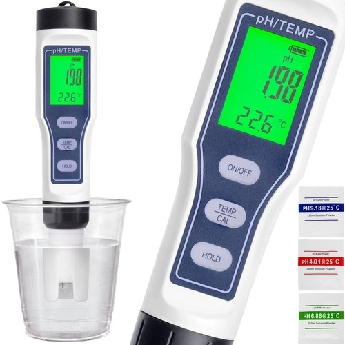 Digitální tester pH a teploty pro kontrolu kvality vody