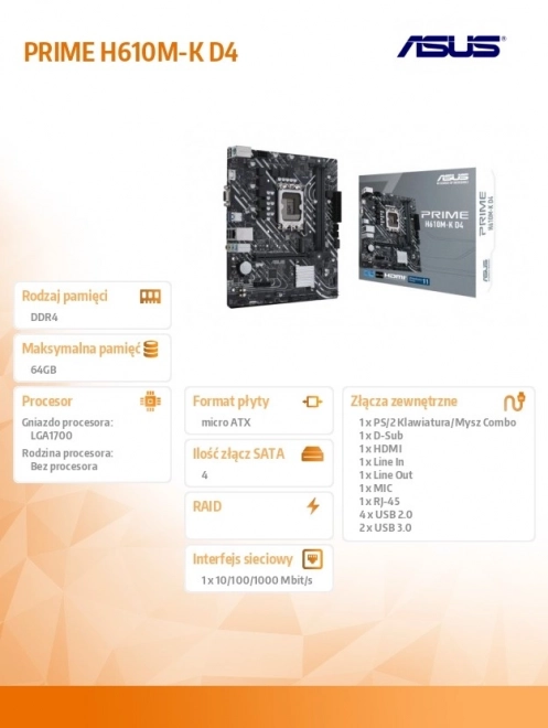 Základní deska PRIME H610M-K D4 s1700 2DDR4 D-Sub/HDMI M.2 mATX