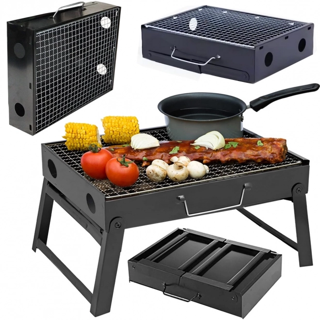 Přenosný skládací gril na dřevěné uhlí na kempování a BBQ