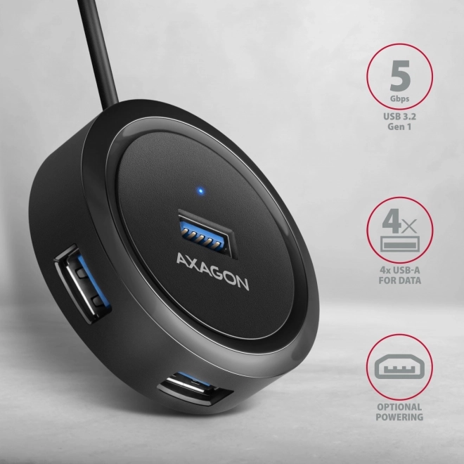 HUE-P1A Rozbočovač se 4 porty USB 3.2 Gen 1, 30cm kabel USB-A, přídavné napájení microUSB