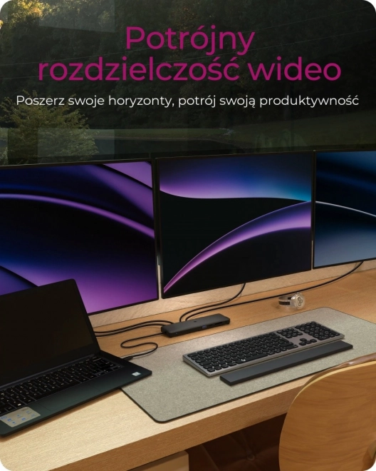 Mobilní dokovací stanice USB Type-C s trojitým výstupem videa