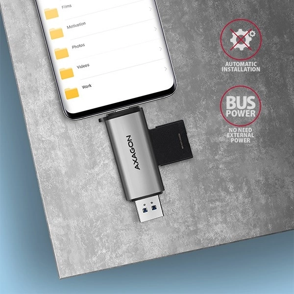 CRE-SAC Externí čtečka paměťových karet USB3.2 Gen 1 Type-C + Type-A SD/microSD