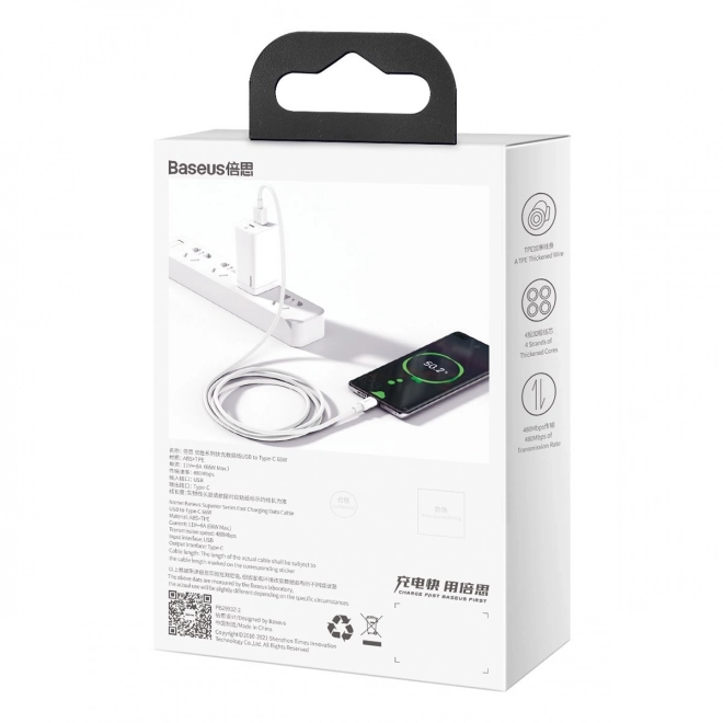 Kabel USB na USB-C řady Superior, 66W, 1m (bílý)