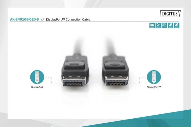 Propojovací kabel DisplayPort s nacvakávacím konektorem 8K 30Hz UHD typ DP/DP M/M černý 2m
