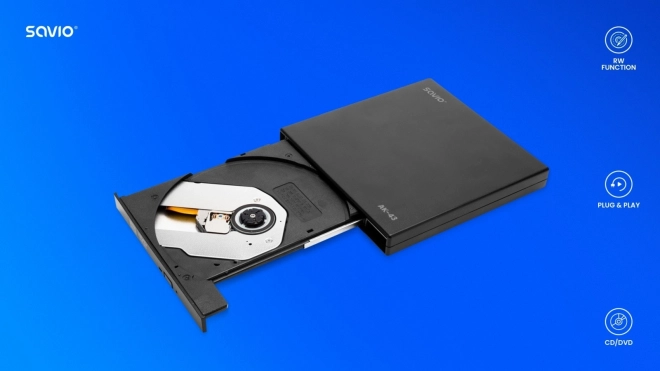 Externí mechanika - typ SLIM CD/DVD R/RW Rekordér - USB SAVIO AK-43