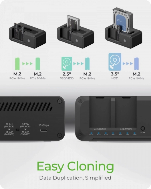Stojan pro klonování IB-2924MSCL-C31 Docking & CloneStation 1x 2,5"/3,5" na 1x M.2 NVMe
