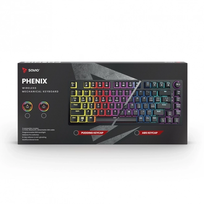 Bezdrátová mechanická klávesnice Savio Phenix RGB