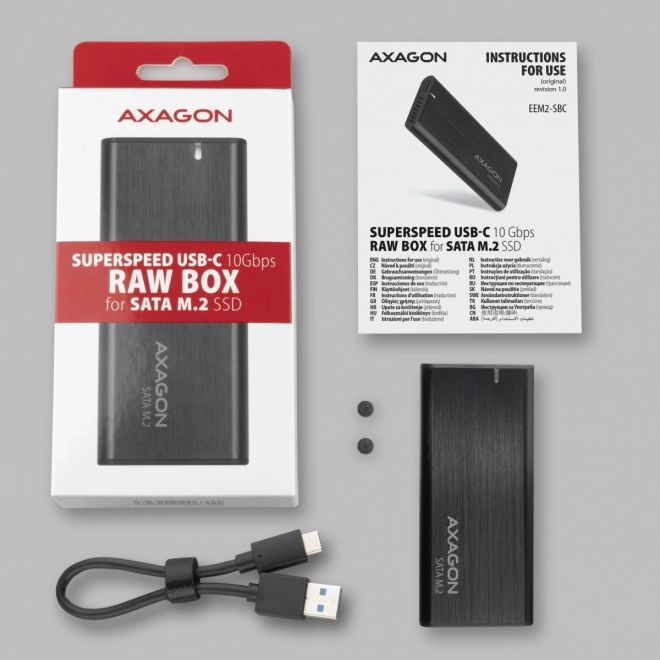 EEM2-SBC Bezšroubové hliníkové externí pouzdro USB-C 3.2 GEN 2 M.2 SATA SSD