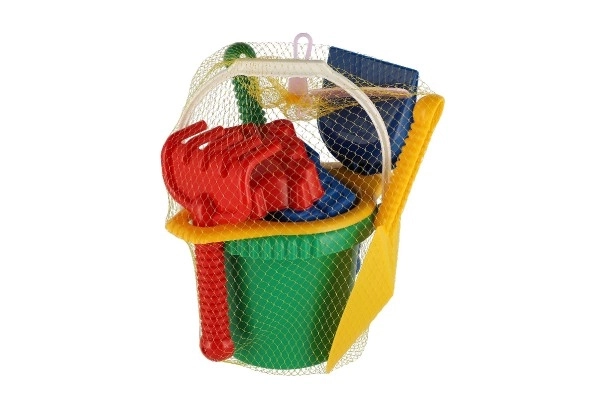 Kbelík sítko lopatka kupecká lopatka hrabičky plast v síťce 20x28x12cm 12m+