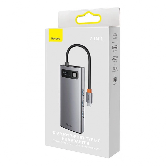 Rozbočovač 7v1 Baseus řady Metal Gleam, USB-C na 3x USB 3.0 + HDMI + USB-C PD + VGA + Ethernet RJ45