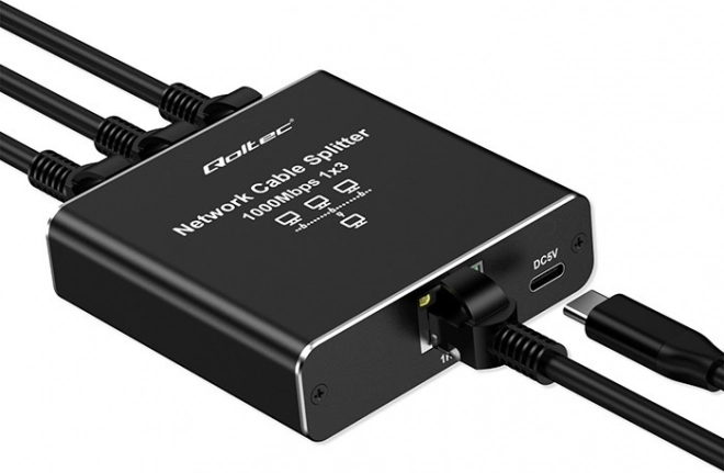 Ethernet rozdělovač mini switch 1x3 RJ45 1000Mb/s USB-C hliníkový