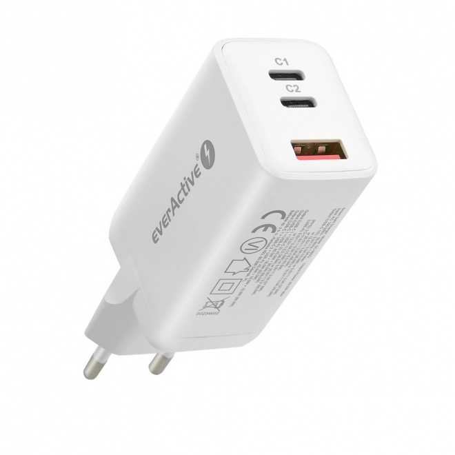 Bílá rychlonabíječka USB/USB-C QC4+ 65W s technologií GaN