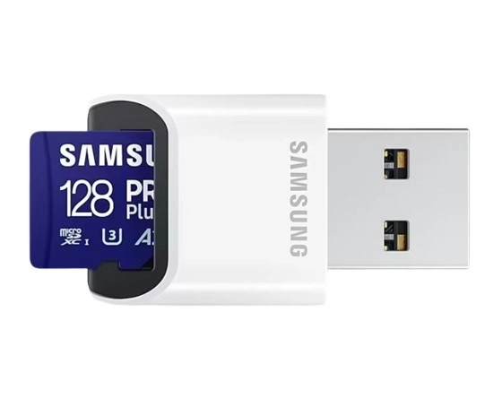 Paměťová karta microSD SAMSUNG pro plus 128 GB + USB čtečka