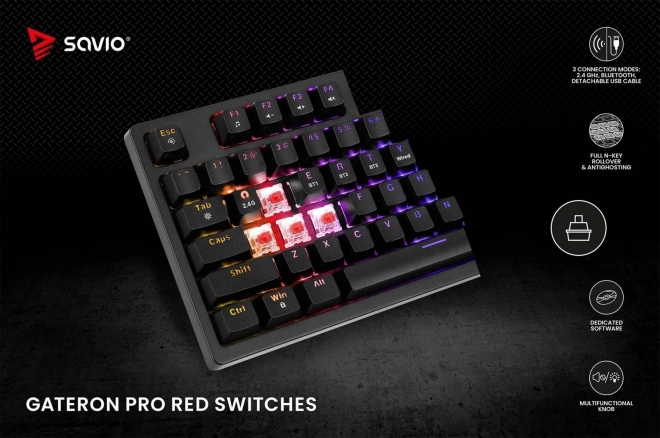 Bezdrátová mechanická klávesnice Savio PHENIX s Gateron Red Pro spínači