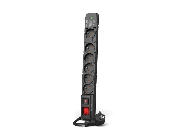 Napájecí lišta S6 USB A+C 3M 6X 230V PD3.0 QC černá