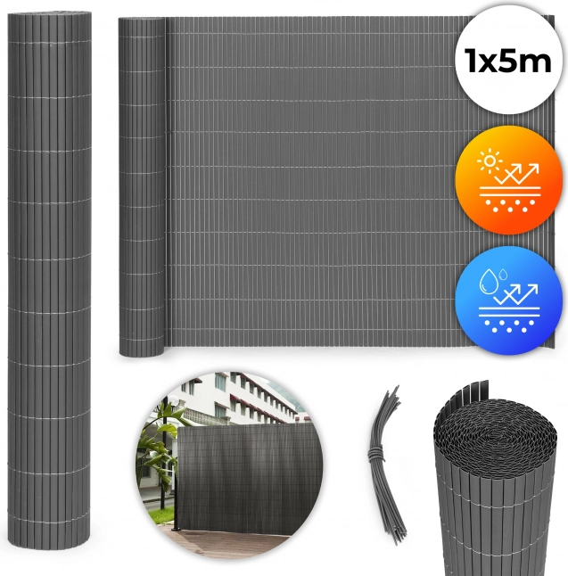 Oboustranná bambusová rohož 100x500 cm na balkón, terasu, plot antracitová MultiGarden