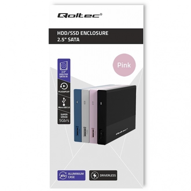 Skříň | Klec pro 2,5" SSD HDD | SATA | USB 3.0 | Super speed 5Gb/s | 2TB | Růžová barva